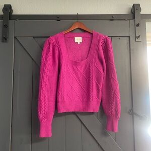 Pink Rose Fuchsia Cable-Knit Square Neck Sweater